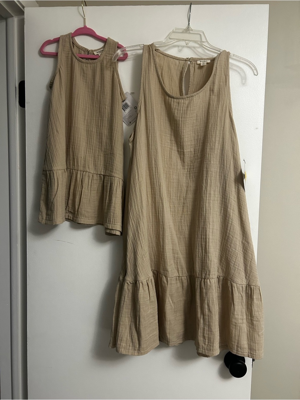 Burt's Bees Baby Beige/Tan Gauze Ruffle Hem Mother & Daughter Dresses
